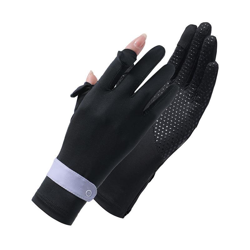 Summer Sunscreen Gloves Women's UV Protection Thin Ice Silk Cool Breathable Driving Non-slip Dew Two-finger Gloves