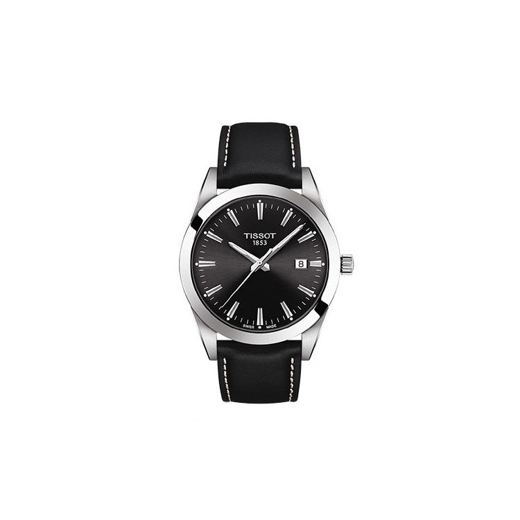 TISSOT  S&eacute;rie Wind Mouvement Quartz Ondes Radio Mode Moderne Simple Bracelet en Cuir Montre &agrave; Quartz Montres Homme Acier Noir T127.410.16.051.00 Black