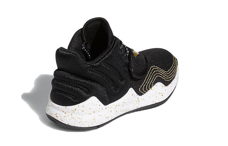 adidas Deep Threat Comfortable And Trendy Breathable Mid Top Children's Basketball Shoes Black Gold FX8644