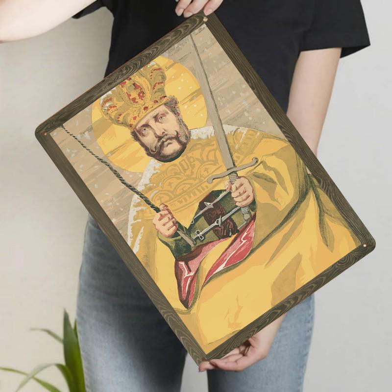 Holy Roman Empire Style Emperor Coronation Portrait Vintage Metal Tin Sign Living Room Study Decorative Mural 20x30cm（7.8x11.8inch）