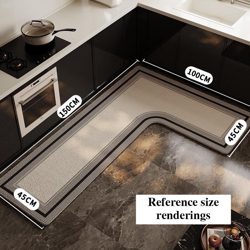 Alfombra de Cocina Impermeable Antideslizante Resistente al Desgaste Alfombra en Forma de L Minimalista Líneas Geométricas Alfombras Decoración del Hogar