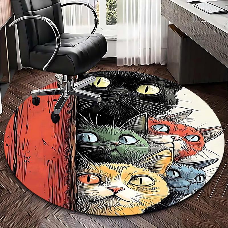 1pc Anime Design Round Carpet Office Chair Mat, Non Slip Rug for Home Decor, Living Room, Bedroom, Game Room, All Seasons