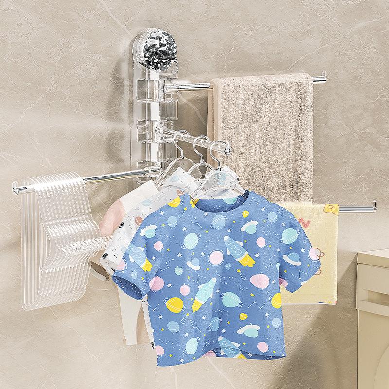 Rotating Wall-Mounted Towel Rack with Suction Cups - Punch-Free, Multi-Functional, Multi-Pole Design for Bathrooms