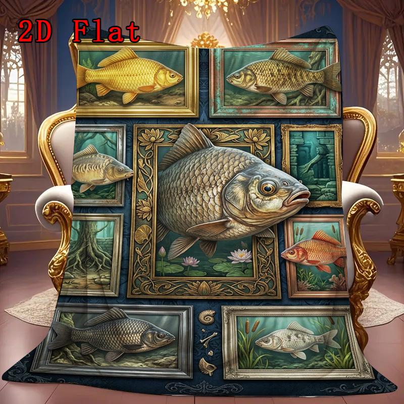 Fish Collection 2D Flat Pattern Flannel Blanket, High Quality All Seasons, Home Decor, Warmth and Comfort, Perfect for Christmas Gifts.