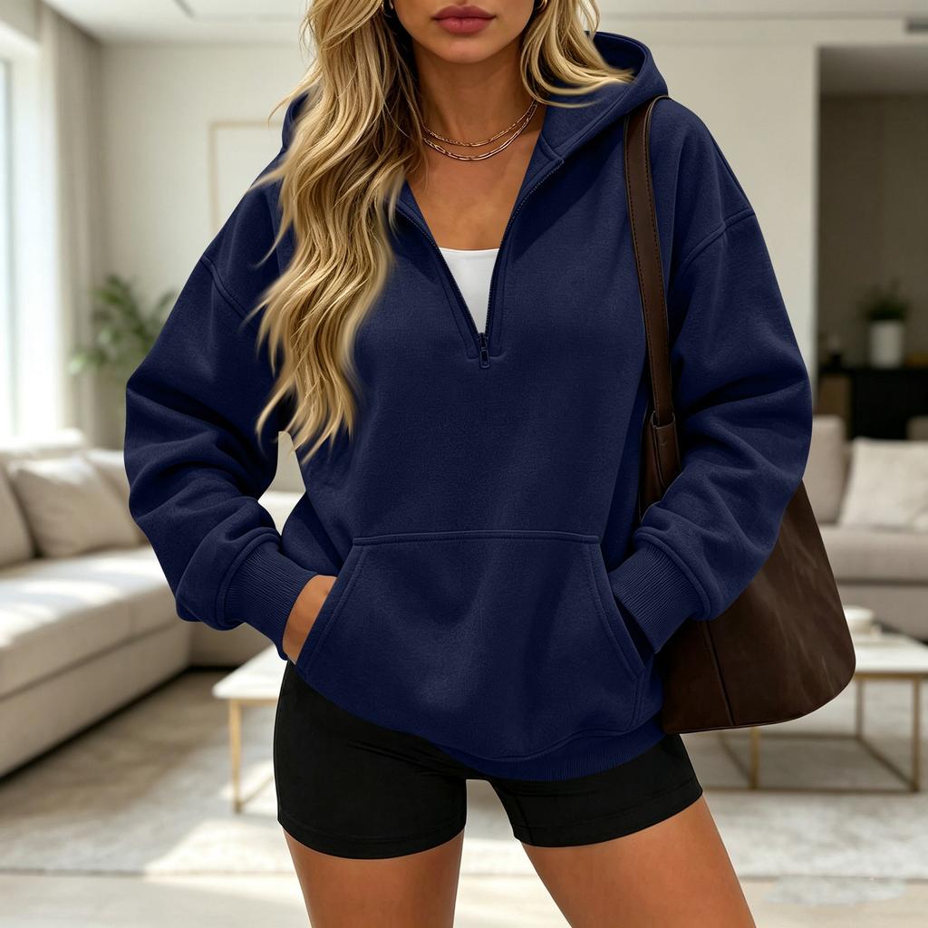 Women's Casual Half Zip Long Sleeve Hooded Sweatshirt for Daily Wear