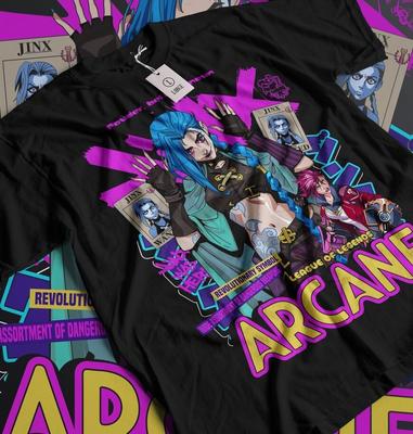 Jinx Arcane T-Shirt Japanischer Anime Cartoon Jinx Arcane Grafik T-Shirt Alle Größen