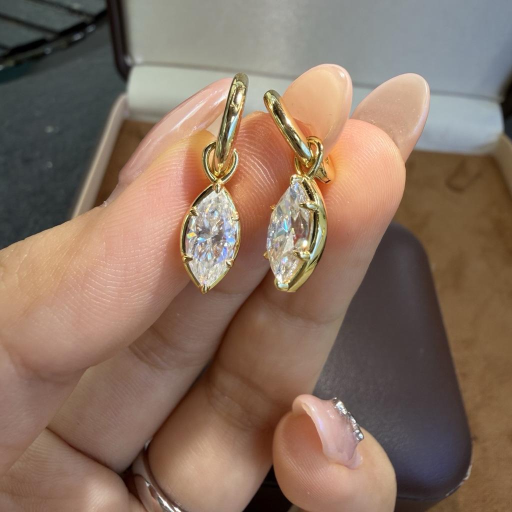 WUIHA 925 Sterling Silver 5 * 10 MM Marquise Cut D Color Real GRA Moissanite Diamonds Gemstone Drop Dangle Earrings Fine Jewelry