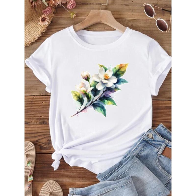 (Marime europeana) Tricou de Damă Stil Floral Mânecă Scurtă Acuarelă Tendință Drăguț Tricou Top Îmbrăcăminte Modă Imprimeu Doamnă Casual Femeie Tricouri Grafice