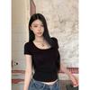 European and American popular U-neck slim-fitting short-sleeved women's summer new Spice Girls short-skinny tops are trendy