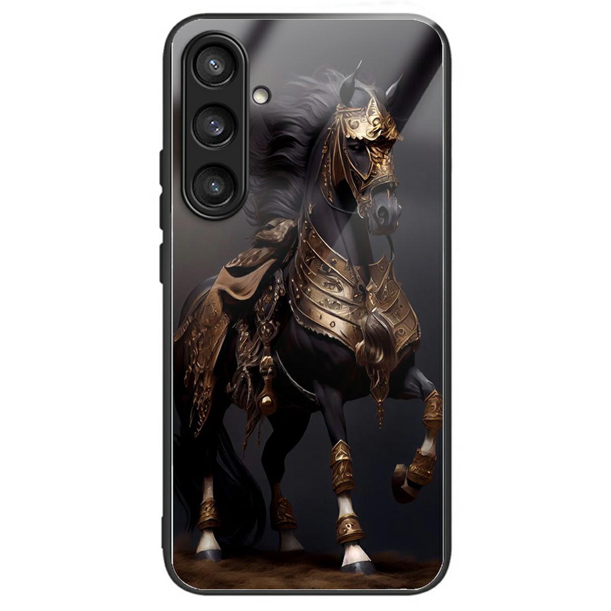 

For Samsung Galaxy A56 5G Case Tempered Glass Back Cover with Pattern Printing Gold Horse