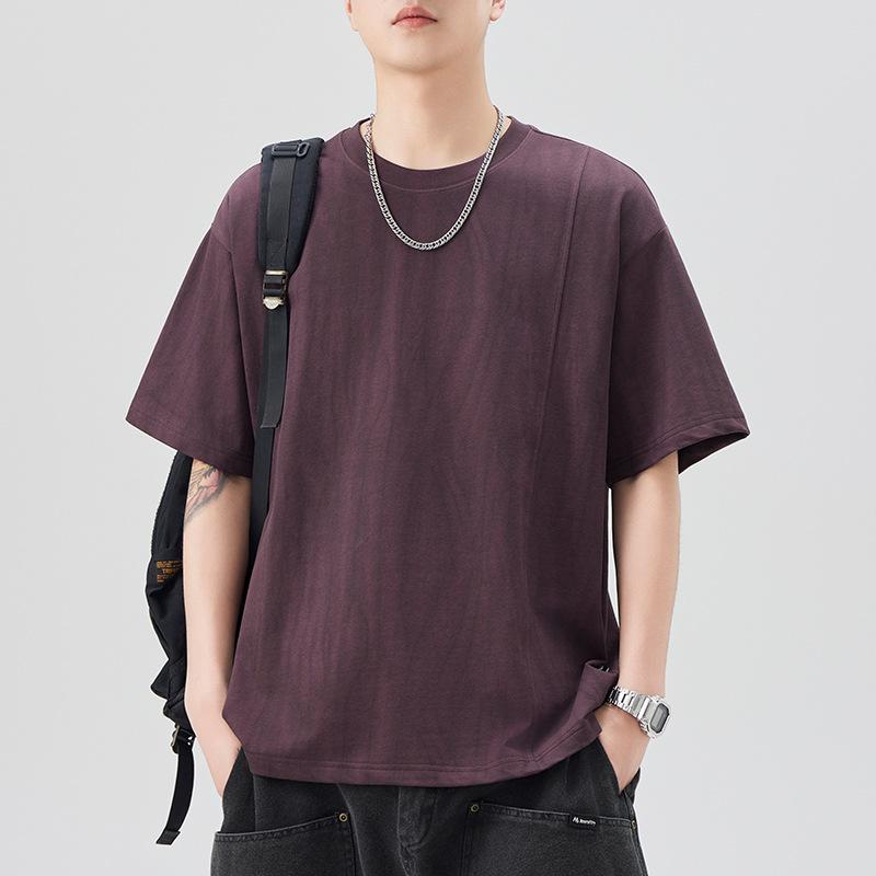 New Summer Short-sleeved T-shirt for Men's Japanese Retro Loose Five-point Sleeve T-shirt Round Collar