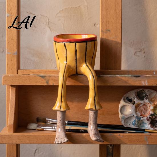 Small Decorative Plant Vase Sitting Human Shaped Resin Planter Creative Flowerpot with Legs Leggy Planter for Indoor Humanoid Succulents &