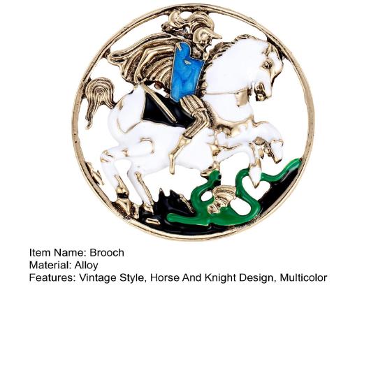 Enamel Knight Horse Brooch Retro Knight Riding White Horse Brooch Pin