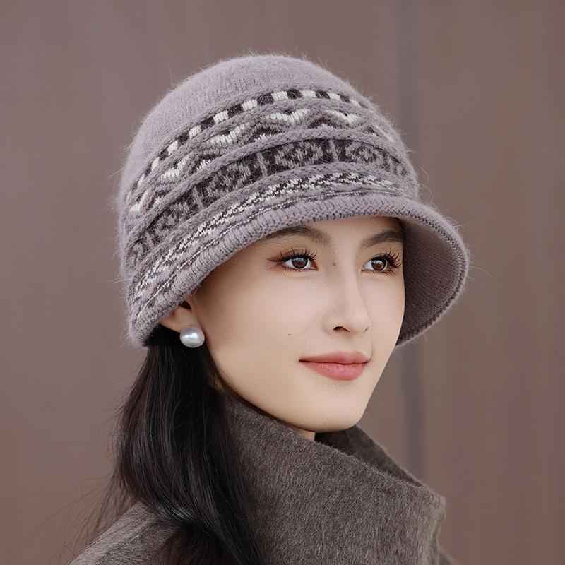 Womens Hat New Double Warm Rabbit Fur Hat Knitted Wool Hat In The Elderly Fisherman Hat