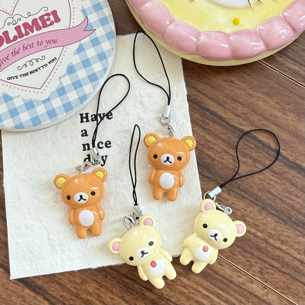2pcs/set Kawaii Rilakkuma Easy Bear Keyrings Lazybear Doll Keychains Bag Clothing Puller Phone Accessories Pendants Gift