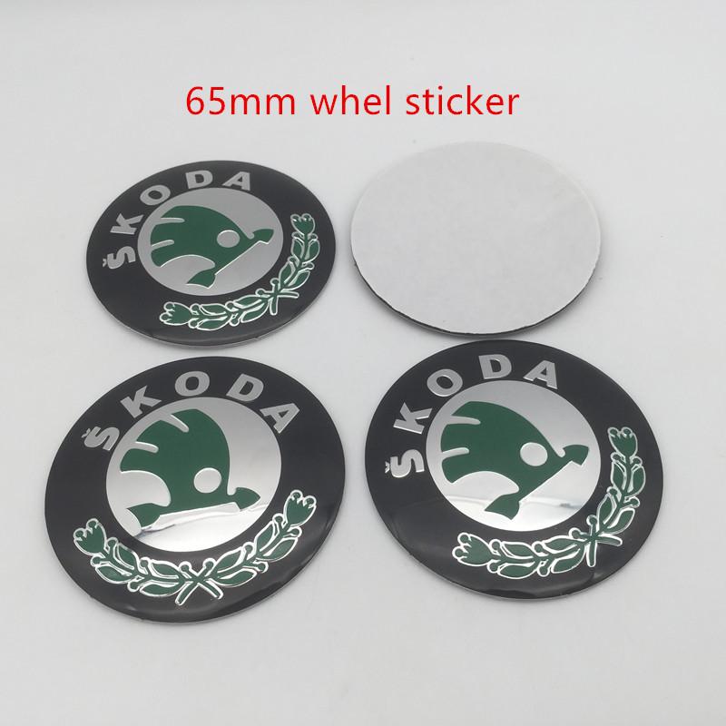 LOLL4 4pcs For Skoda black/green 56mm 60mm 65mm 68mm Car emblem Wheel hub Center Cap Badge covers sticker Decals Styling accessories