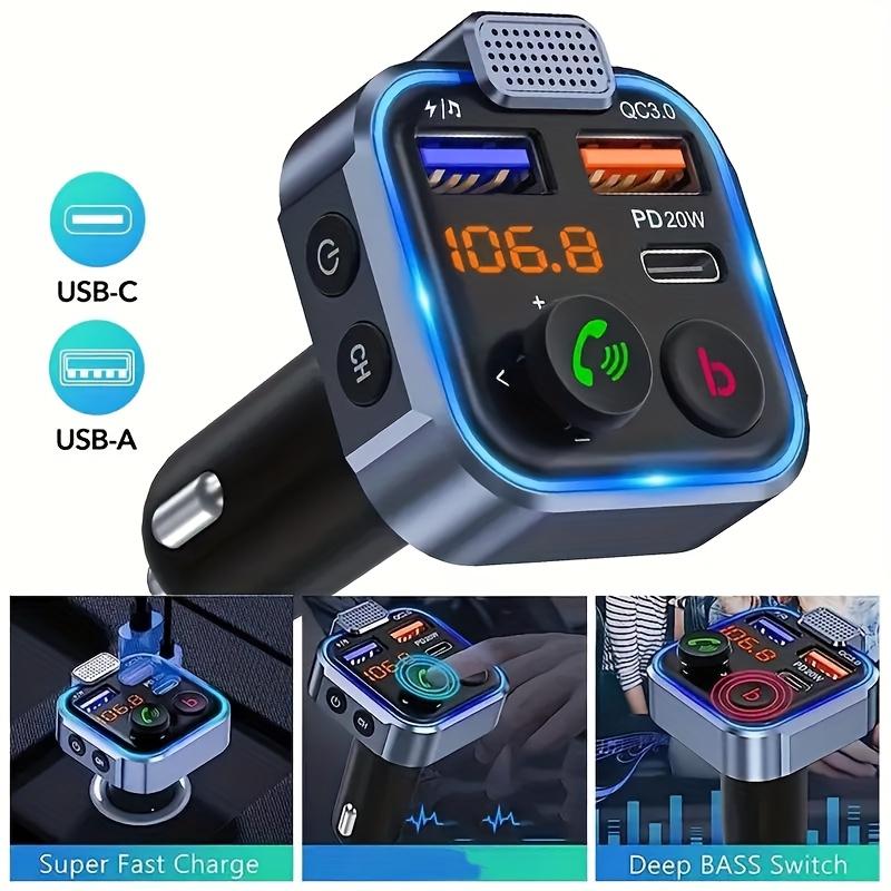 FM Transmitter Car Adapter, Wireless 5.0 Radio Car Kit, Handsfree Call, MP3 Player Receiver HiFi Bass Support U Disk