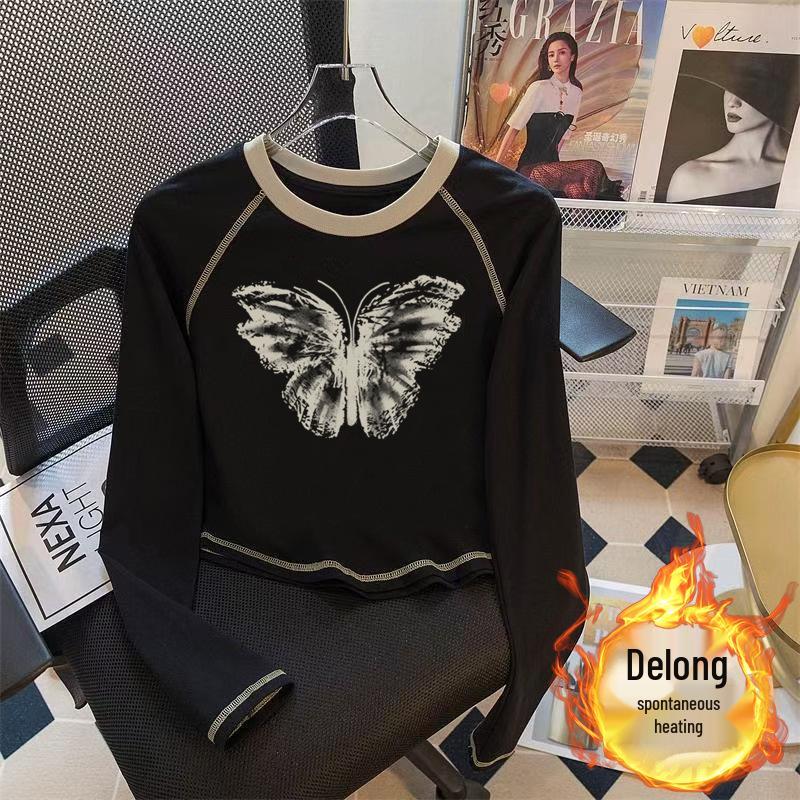 

Женская футболка с длинным рукавом из двухстороннего бархата - Осень/Зима 2024, Шикарный и Универсальный Стиль M (100-115 lbs)