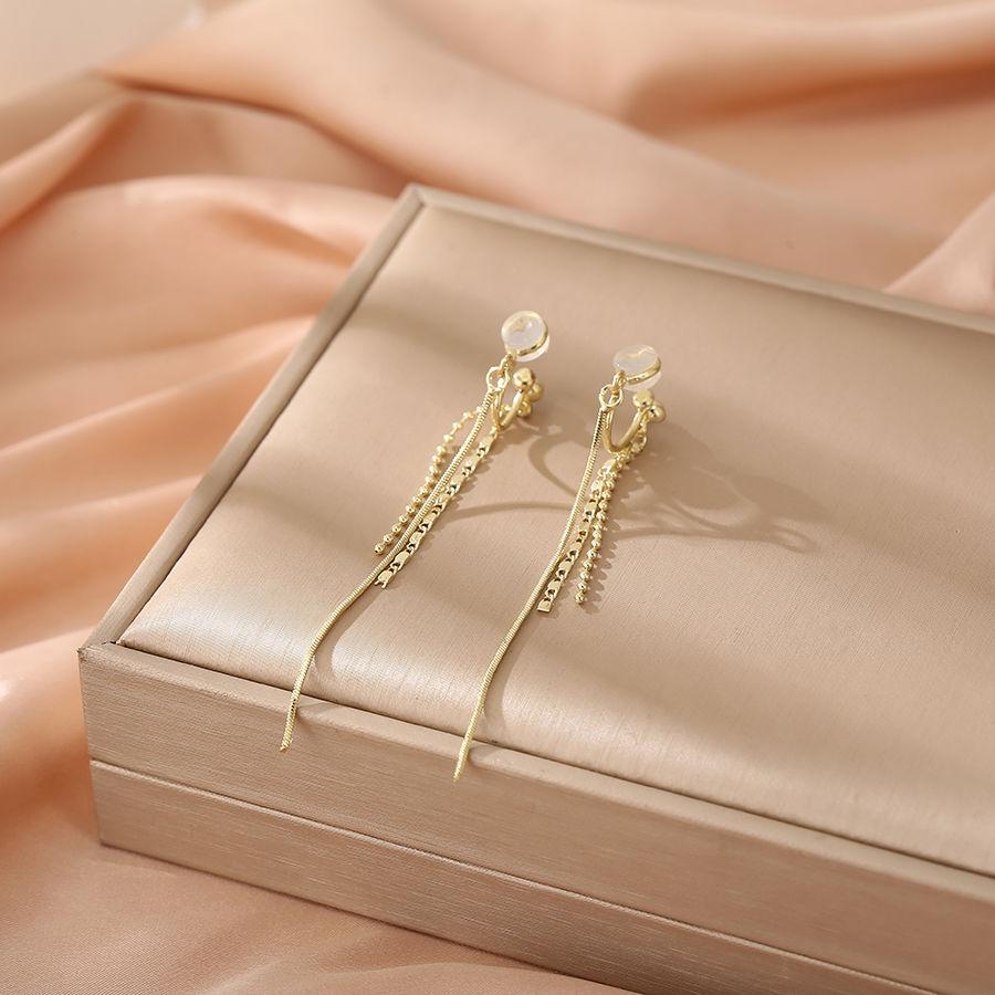 New Fringe Long Earrings Without Piercings Women's Clip On Earrings Zinf Alloy Jewelry