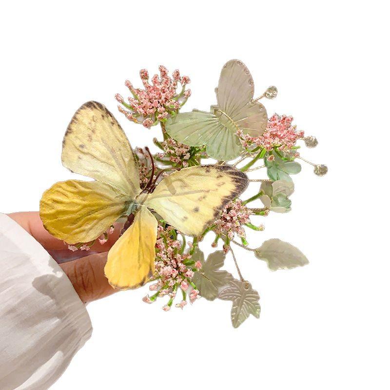 Delicate Butterfly Flower Hairpin Atmospheric Hairpin Beautiful Butterfly Love Flower Hairpin Hanfu Flower Branch Accessories Side Clip