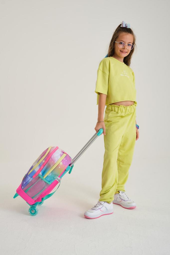 Coral High Kids Pink Aqua Zelená Jednorožec Dívčí vzorovaný tříkomorový školní batoh na vozík 23933