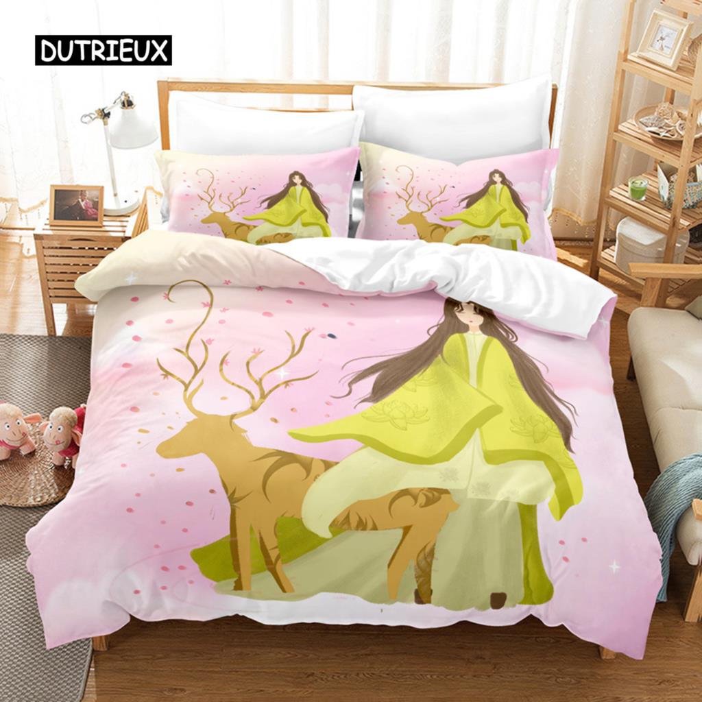 Elch Bettbezug Set Tier Rentier Bettwäsche Set für Kinder Hirsch Tiermotiv für Kind Jugendliche Doppel Queen King Polyester Steppdeckenbezug