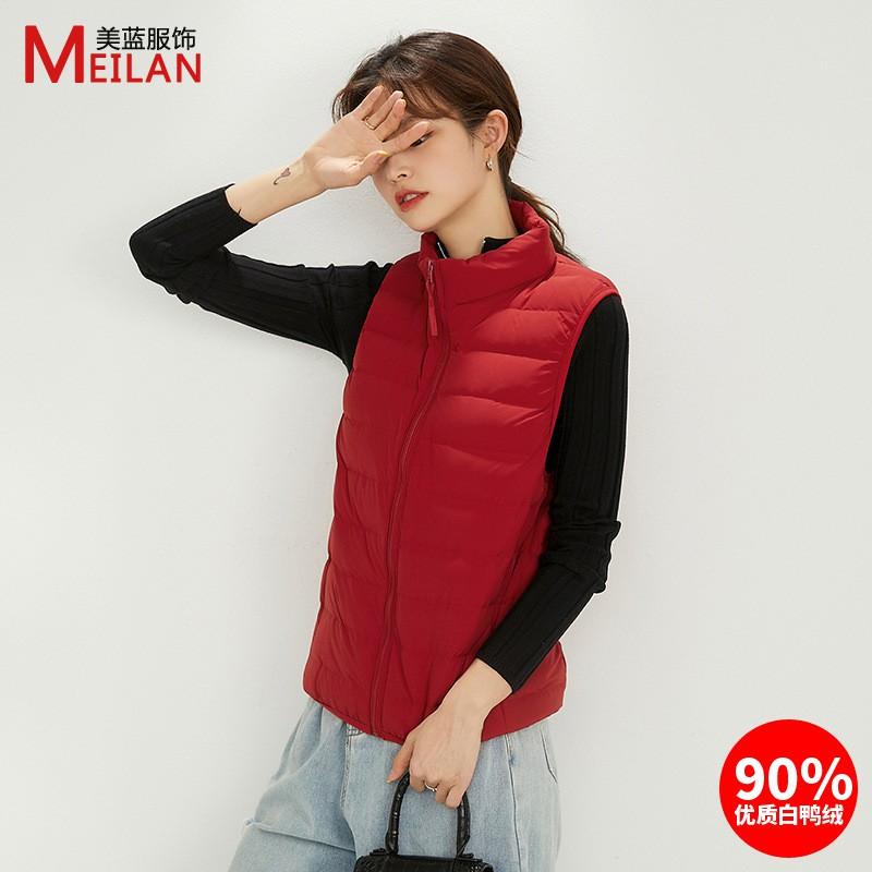 Womens Lightweight 90% Down Fill Stand Collar Sleeveless Short Puffer Vest Warm Winter Outerwear