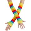 Colorful Stripe Fingerless Gloves for Women Fashion Arm Sleeves Christmas Party Decorative Rainbow Gloves for Teens Girl