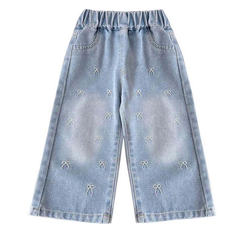 Dívčí rovné široké džíny z prané džímoviny na podzim 2025 – Měkké, všestranné, volný střih, dlouhé kalhoty