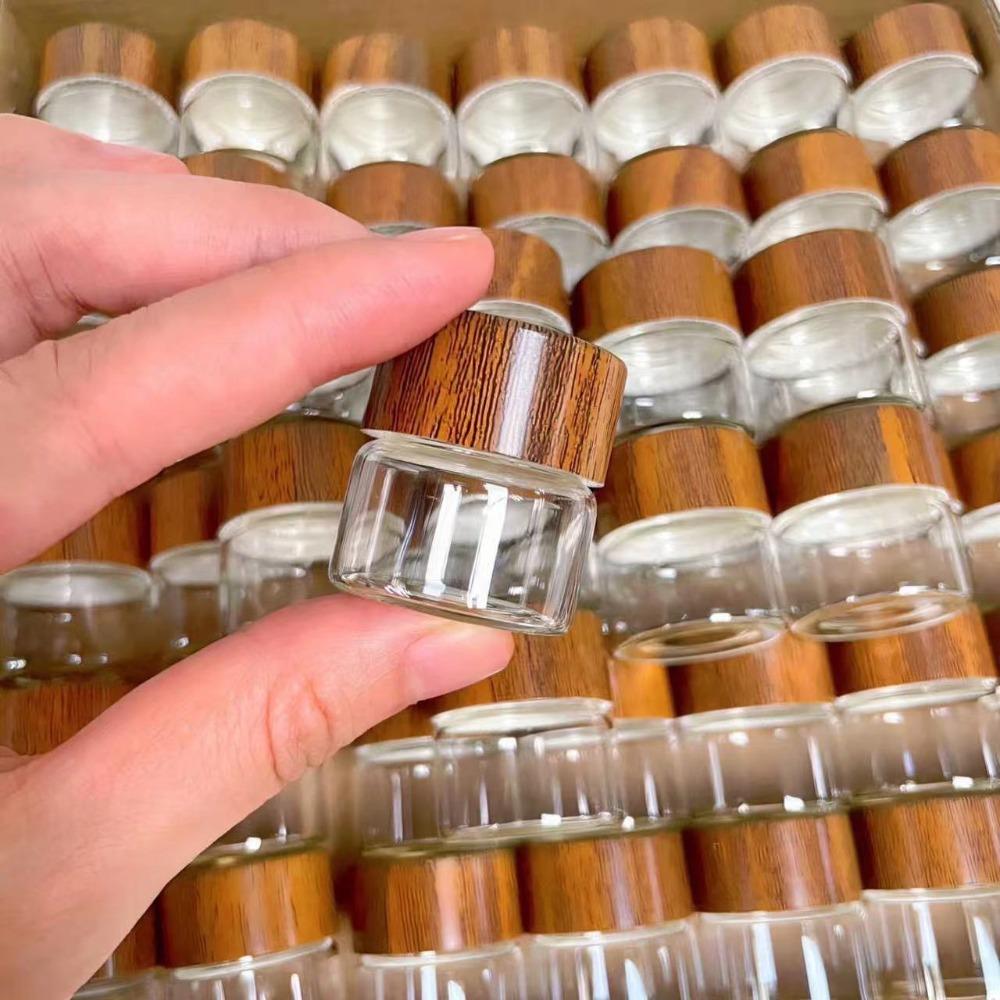 4pcs New 10/20/30ml Glass Bottle Wooden Lids Airtight Canisters Sealed Container Coffee Bean Glass Tube Kitchen