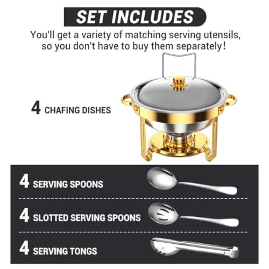 Round Chafing Dishes for Buffet 5 Qt High Grade Chafing Dish Buffet Set Full Size Pan Rolled-Edge Design Food Warmers for Parti