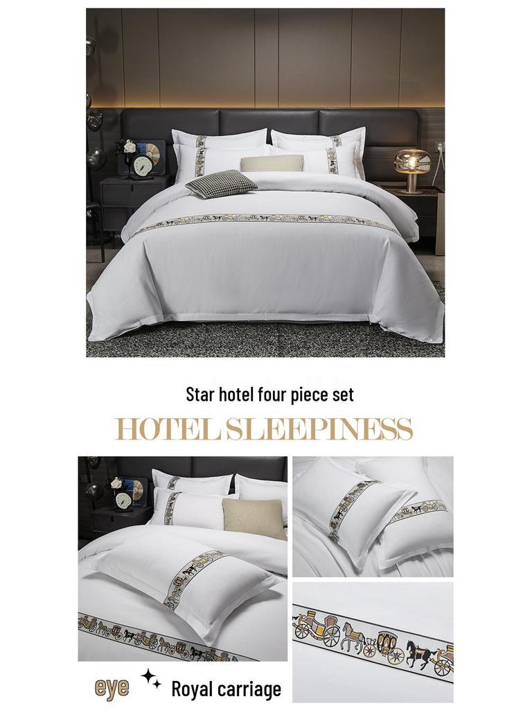 Four-Piece White Bedding Set for Hotels, Guesthouses & B&Bs: Includes Sheets and Three-Piece Duvet Cover Set