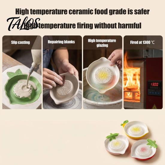 Small Hand Grinder Ceramic Garlic Grater Plate, with Leaf Handle Design, Manual Kitchen Mincer Easy Cleaning Grinding Tool, for Ginger And Lemon