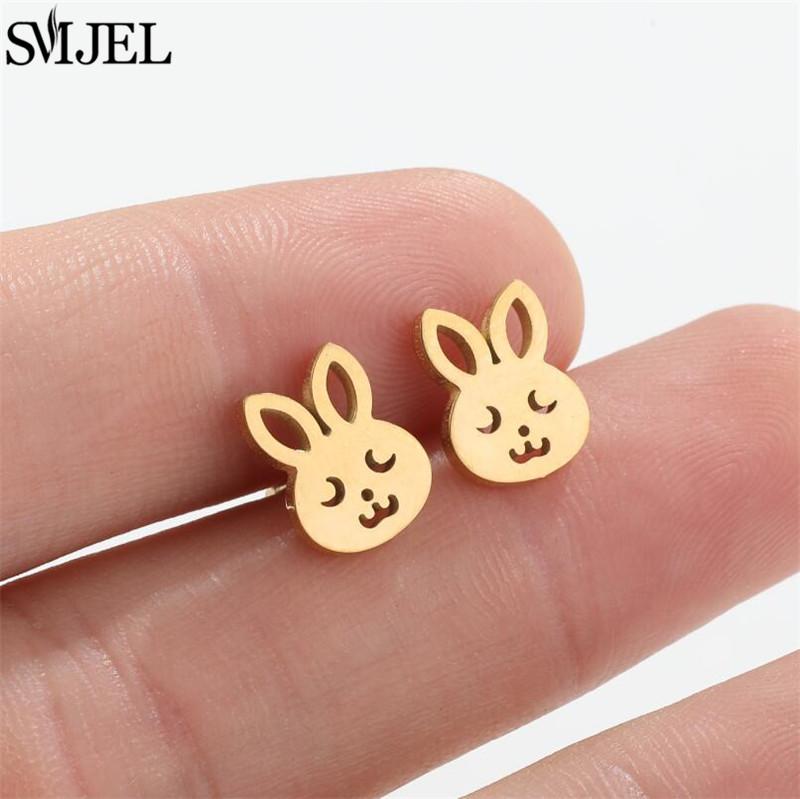 SMJEL Gold Stainless Steel Earrings Geometric Women Cute Leaf Star Footprints Mandala Cactus Earings Jewelry Small Studs Gift