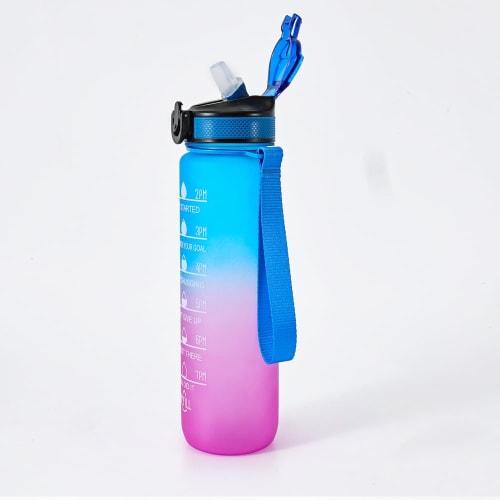 1000ml Water Bottle, Direct Drinking, Straw Bottle with Carry Handle, Large Capacity, One-Touch Gradient, Time Marker, Scale, Stylish, Lightweight, Co