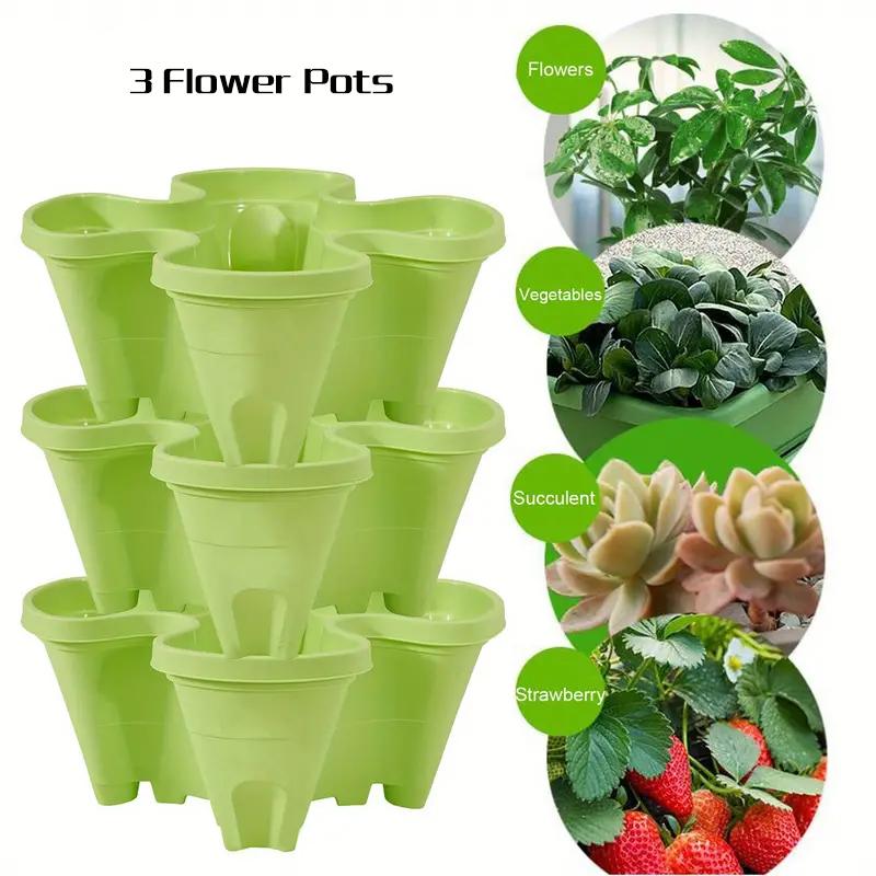 Vertical Planter Tower Garden, 3 Tiered Planter Stackable Herb Garden Planter with Movable Casters and Bottom Indoor and Outdoor