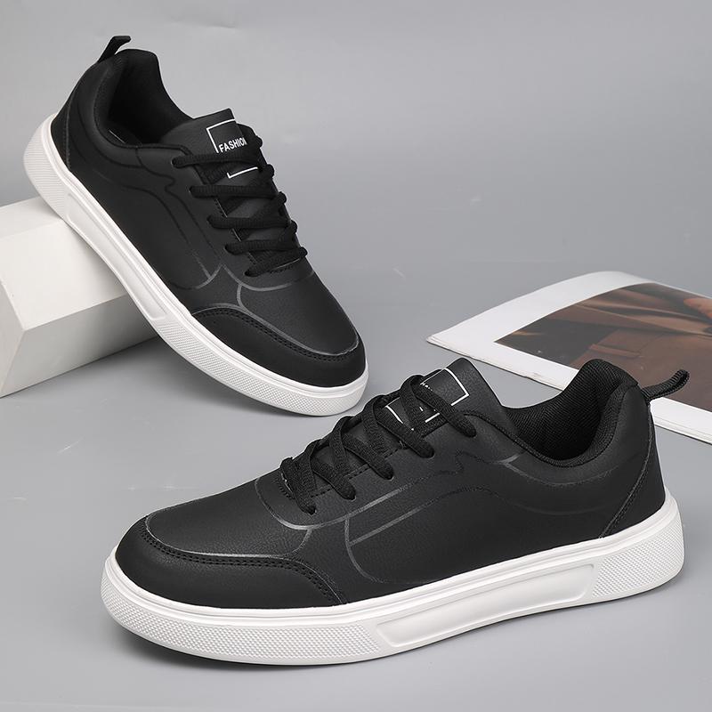Herren-Sneakers Mode PU-Leder Herrenschuhe Outdoor-Jogging-Trainingsschuhe Hochwertige Bequeme Schuhe für Herren Schwarz 1