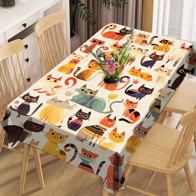 Cat Pattern Decorative Tablecloth, Stylish Table Cover for Dining, Party, Coffee Table, Desk, and Home Decor Styling