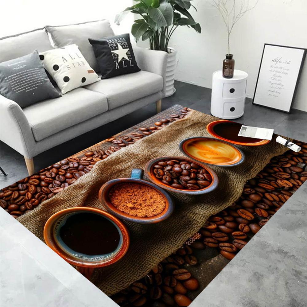 Retro 3D Coffee Latte Art Carpet Seasoning Wooden Carpet Rugs Living Room Small Rugs for Bedroom Living Room Decoration