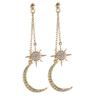 European-American Rhinestone Crystal Tassel Sun & Moon Stud Earrings
