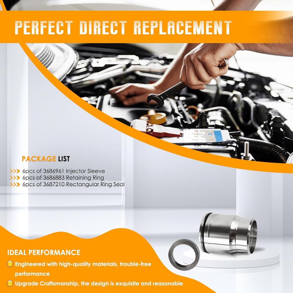 PANGOLIN 3686961 Injector Sleeve Cup Tube Kit with Seal for Cummins ISX ISX15 QSX15 X15 CM2350 Diesel Engine Single Cam, Replace 3686883 3687210