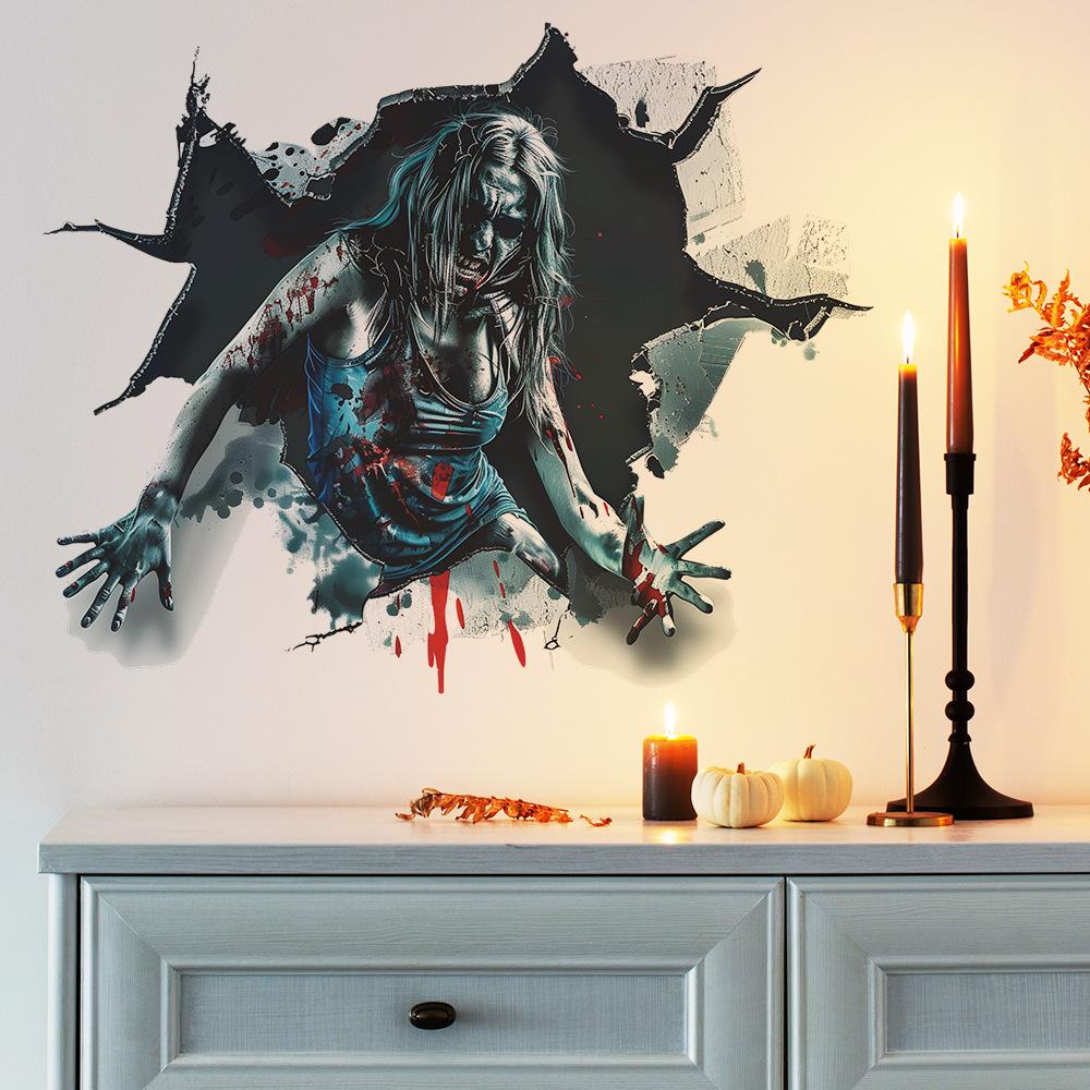 Halloween Broken Wall Thriller Female Ghost Holiday Decoration Bedroom Living Room Beautify Wall Stickers