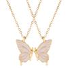 Split Butterfly Pendant Necklace Set Pink Enamel Matching Butterfly Necklaces for Best Friends