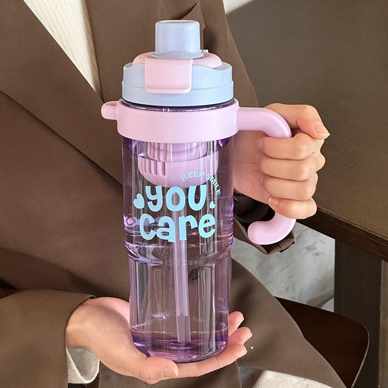 Water bottle new summer large-capacity plastic cup Big Mac cold ice cup high value double drinking cup handle straw cup