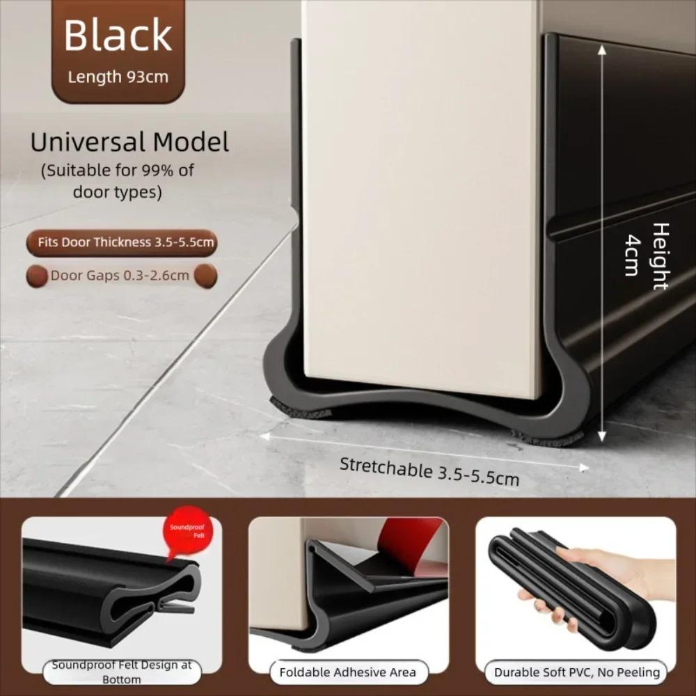

1Pc 93cm Self-adhesive Door Bottom Sealing Strip PVC Flexible Door Gap Wind and Dust Proof Weather Strip with Soundproofing Felt 93cm чёрный