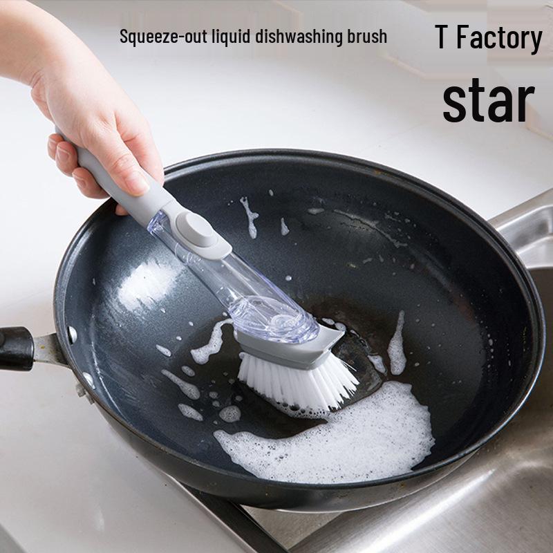 Liquid Dispensing Kitchen Dish Brush - Multifunctional Long Handle Oil & Pot Brush