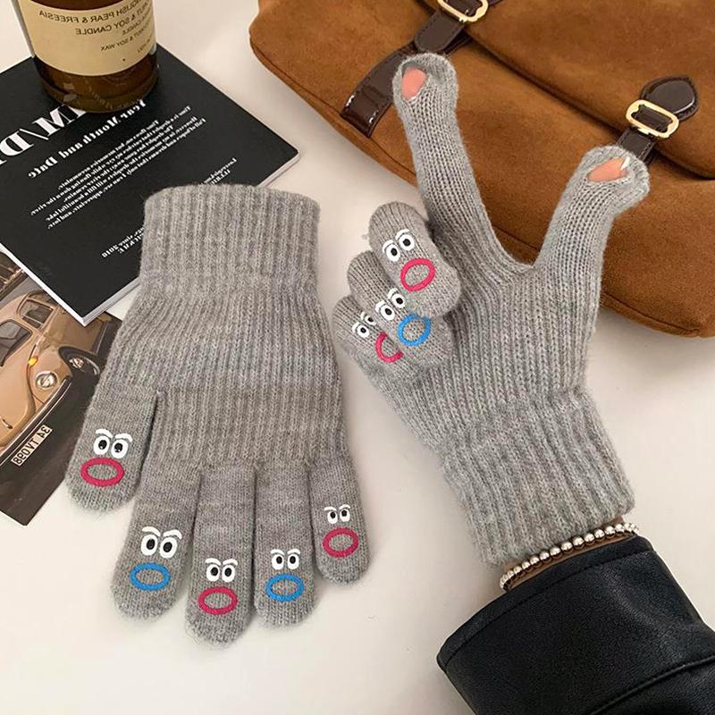 

1 пара насыщенных цветов, интересные уродливые и милые перчатки с изображением монстра в виде рта, сенсорный экран с росой