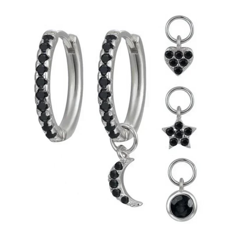 Evil Eye 925 Silver Ear Needle Exquisite Shell Zircon Retro Geometric Pendant Earrings for Women Fashion Party Jewelry