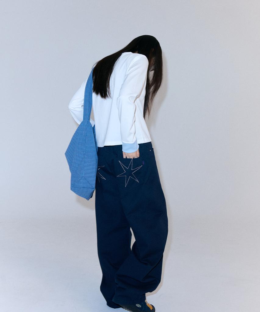 Peulleoti Star Pocket Wide Curve Pants (Navy)