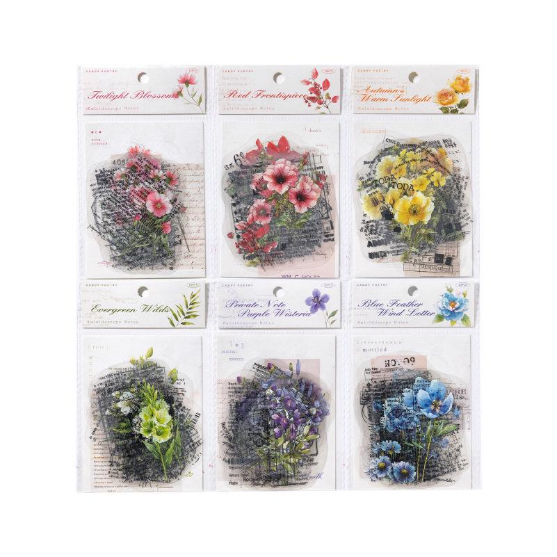 Tang Shi White Ink Sticker Pack: Retro Floral Scenery, Kaleidoscope Diary Series, 10 Sheets per Pack, 6 Designs Available